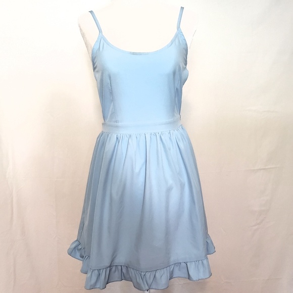 Tobi Dresses & Skirts - TOBI Blue Dress w/Open Strap Tie Back Ruffle Hem